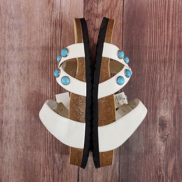 *READ* Birkenstock Betula Womens Size 10 White Turquoise Stones Sandals Rare - Picture 11 of 15